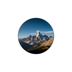 Scenic Mountain Landscape Appears Through Circular Frame on Transparent Background Beautifully