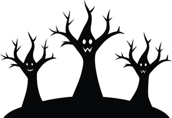 Silhouette of Spooky Horror Trees for Halloween, Eerie Spooky Forest Silhouette - Halloween Vector Illustration