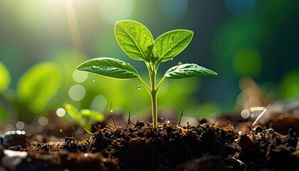 Green sprout in the morning sun