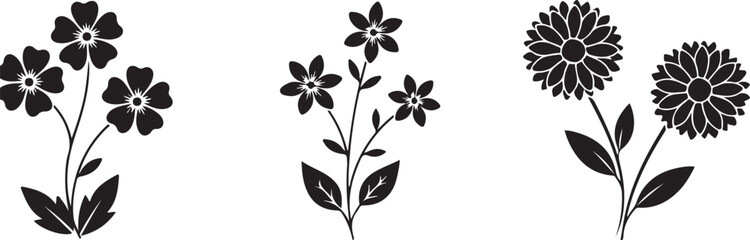 Floral Silhouettes in Monochrome: A collection of elegant floral silhouettes, meticulously crafted in a monochromatic style, showcasing the delicate beauty of blossoms, petals, and botanical details.