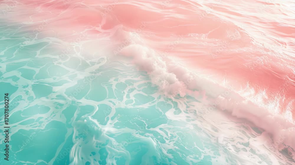 Poster digital art rendering of ocean waves with a pink and blue gradient. artistic representation of water