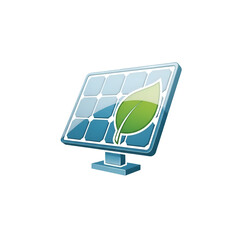 Solar Panel with Leaf Graphic Symbolizes Green Energy and Sustainable Power Solutions