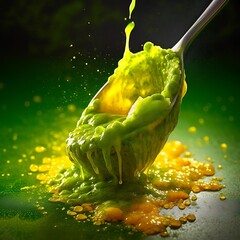 Green and Yellow Liquid Splash Mockup on Spoon