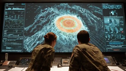 Monitoring hurricane patterns control room scientific analysis digital environment collaborative viewpoint