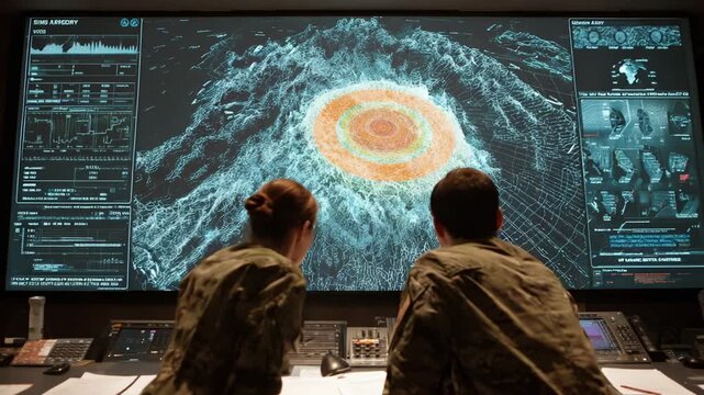 Monitoring hurricane patterns control room scientific analysis digital environment collaborative viewpoint