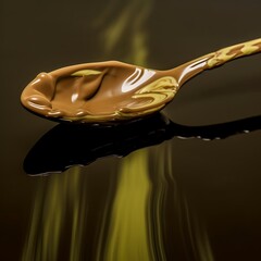 Chocolate Spoon Mockup with Reflective Golden Surface