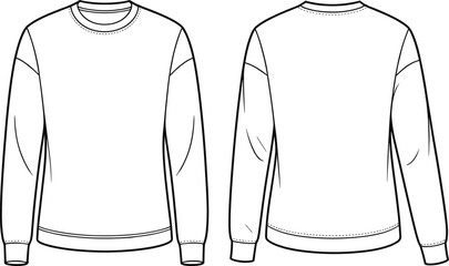 Unisex sweatshirt vector template front and back view, blank crewneck pullover design, fashion mockup for apparel branding and printing