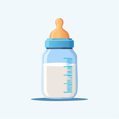 Baby Bottle With Milk On Light Blue Background