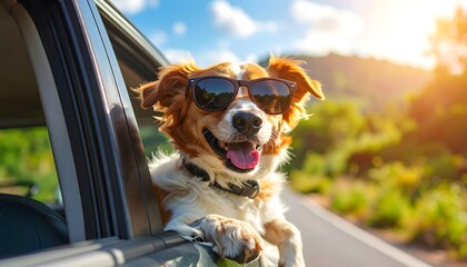 Cool Dog on a Road Trip A Summer Adventure with Sunglasses