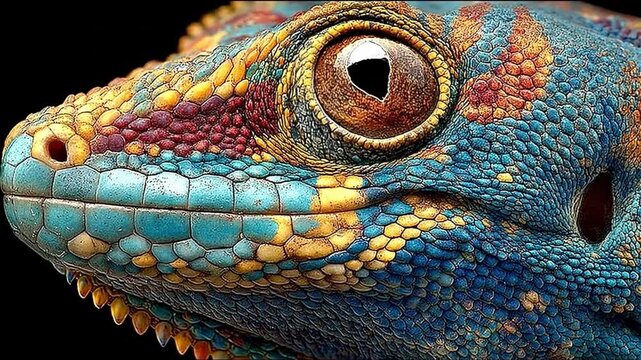 Colorful lizard face close up