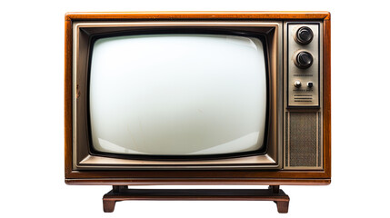 Vintage old television set with antenna and retro screen isolated on white background