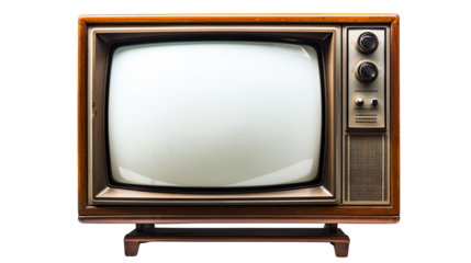 Vintage old television set with antenna and retro screen isolated on white background