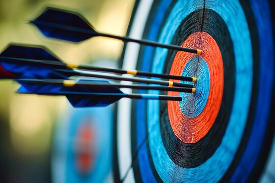 Archery Target with Arrows Perfectly Hitting the Bullseye, Symbolizing Precision in Achieving Goals