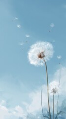 Obraz premium Soft dandelion against a pastel sky