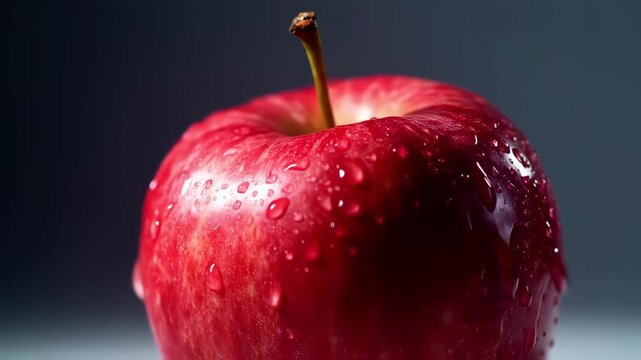 Close-up of a red apple covered in water droplets