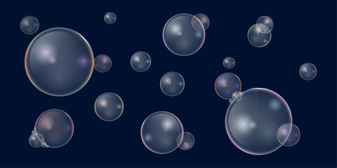 Floating Soap Bubbles with Rainbow Reflections.