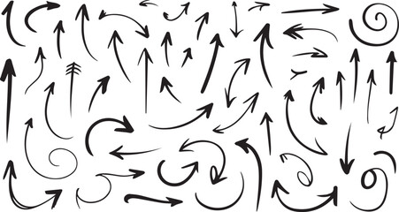 Collection of hand drawn black arrows pointing in many directions and forms silhouette