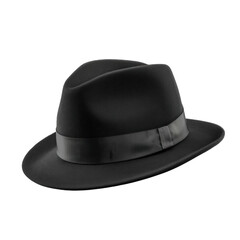 Classic black fedora hat with a satin band for men an elegant accessory for formal occasions and vintage fashion styles PNG no background