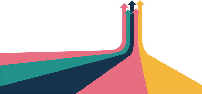 Minimalist graphic design abstract arrows showing growth and direction towards a common goal silhouette