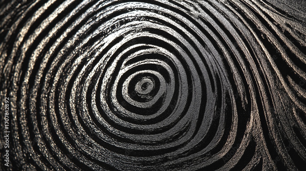 Poster abstract fingerprint swirl patterns, macro close-up in black ink