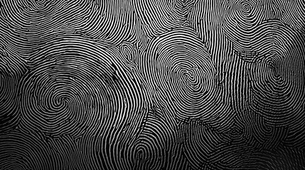 Abstract fingerprint swirl patterns, macro close-up in black ink