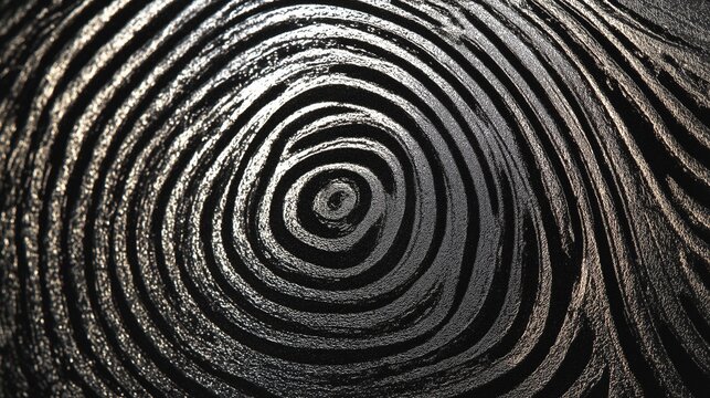 Abstract fingerprint swirl patterns, macro close-up in black ink