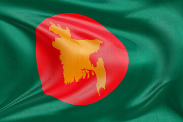 Gently waving flag of Bangladesh, textured cloth rippling with motion, evoking unity, heritage, and...