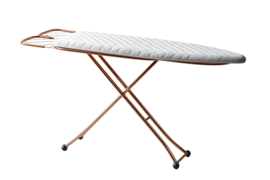 Modern Ironing Board with Padded Surface and Copper-Colored Foldable Legs Isolated on White Background Clean Design for Home and Laundry Room Essentials PNG no background