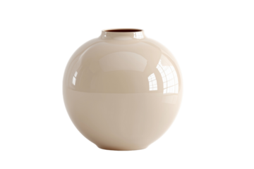 A minimalist beige ceramic vase with a dark brown interior rim sits on a white background PNG no background
