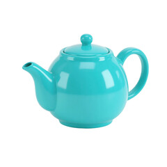 Fototapeta premium Blue teapot isolated on transparent background. Minimal 3D render of ceramic tableware, ideal for tea service, beverage design, restaurant branding, household visuals, and kitchen illustrations.