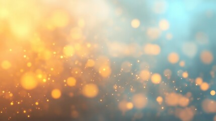 Colorful bokeh lights create a dreamy background in a soft golden hue