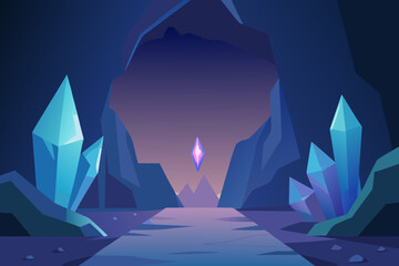 cartoon magical cave background with glowing crystal