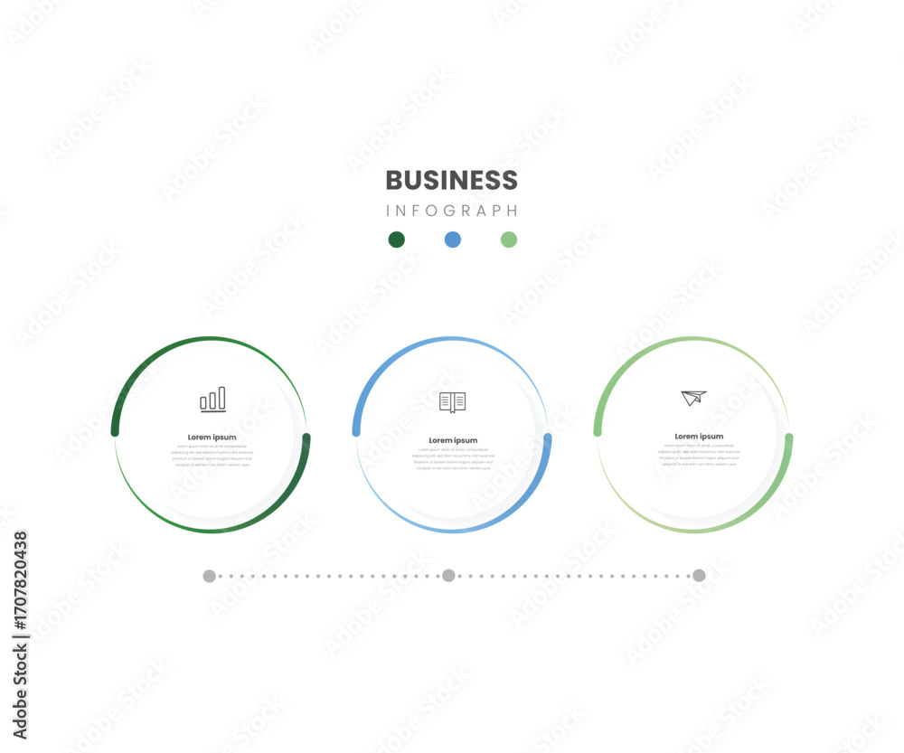 Poster three circle steps business infographic template for corporate process and data visualization