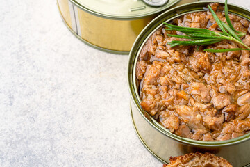 Canned tuna in brine isolated on vintage background	