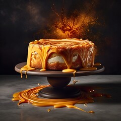 Caramel-Topped Cake Mockup with Dripping Caramel