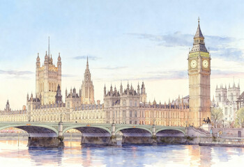 Obraz premium Vue panoramique du Parlement britannique et Big Ben depuis la Tamise