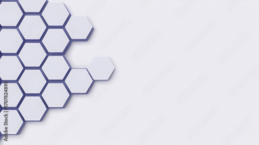 Poster a geometric arrangement of hexagonal shapes on a plain background, suggesting themes of structure an