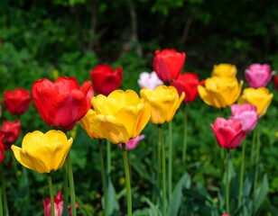 Colorful tulips in a garden