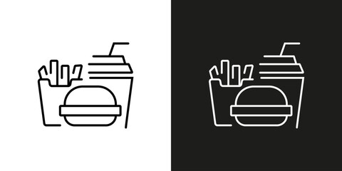 Fast food icon - burger, french fries and soda. Vector editable line icon.