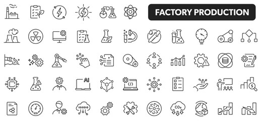 Factory production and manufacturing - vector editable line icons.