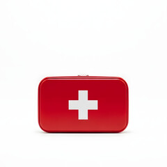 Obraz premium Red first aid kit with white cross on a white background.