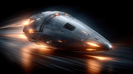 Fototapeta premium Futuristic spacecraft streaks through space
