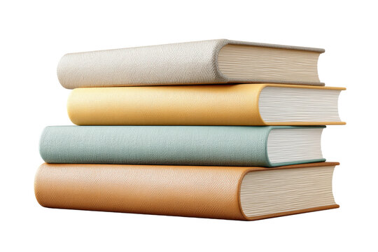 Stack of colorful books with textured covers in neutral lighting, cut out