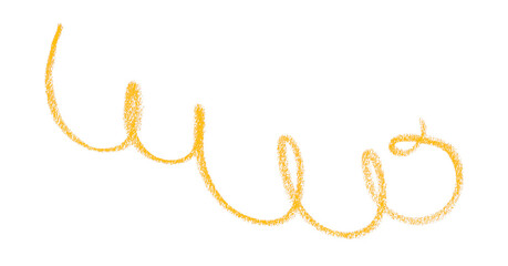 Hand drawn yellow pencil lines, circles, stripes and squiggly lines on a transparent background.
