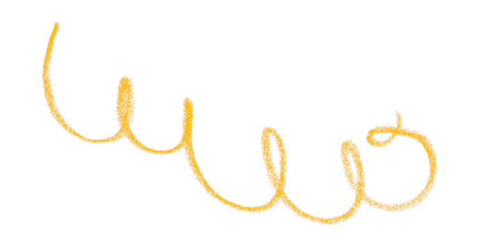 Hand drawn yellow pencil lines, circles, stripes and squiggly lines on a transparent background.