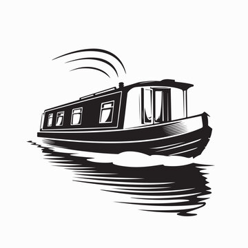Traditional Narrowboat Illustration Vector Isolated on White Background
