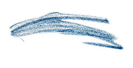 Hand drawn blue pencil lines, circles, stripes and squiggly lines on transparent background.