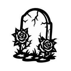 Graveyard Arch with Roses. Gothic Tombstone Halloween Vector Icon.