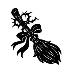 Witch's Broomstick Icon. Spooky Halloween Magic Besom Vector.
