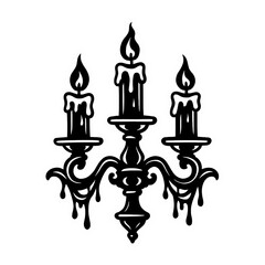 Gothic Candelabra with Melting Candles. Spooky Halloween Tattoo Style Vector Illustration.